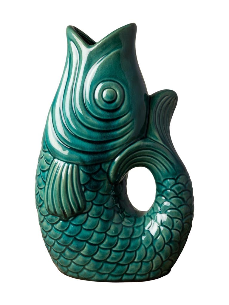 Vase Poisson en Grès Bleu Vert | Céramique de Belle Fabrication