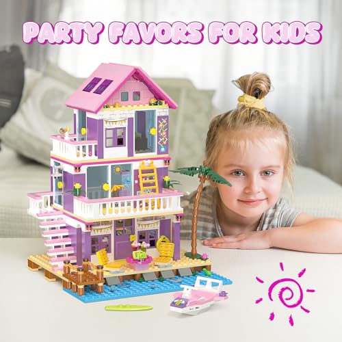 Image of Beach House Building Sets, Seaside Villa House Building Toys Compatible with Lego Friends Sets for Girls Age 8-12, Creative Holiday Cottage Building Kit, Gift for Mother's Day, Birthday Party Favors