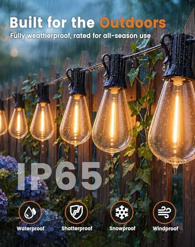 Patifaire Outdoor String Lights 60FT(50+10) Waterproof, 25 LED S14 Shatterproof Edison Bulbs, 2FT Spacing, Extension Cord, Connectable Plug in Hanging Patio Lights for Outside, Backyard, Warm White - 3