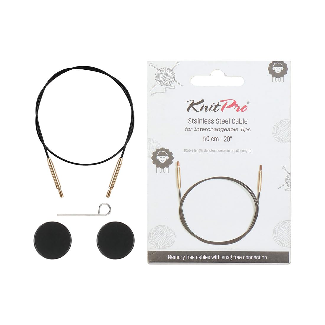 Knitpro Black/Gold - The Mindful Collection Stainless Steel Fixed Interchangeable Cable For 50Cm Needle - 1 Piece