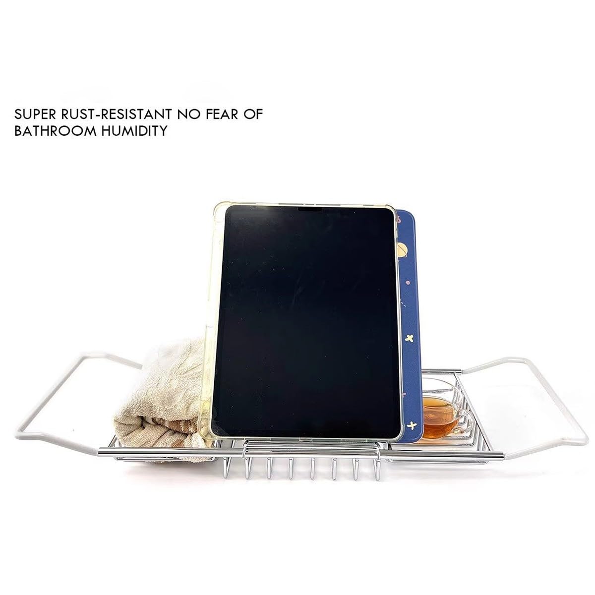 Bandeja Bañera Bambú Extensible Estantería Baño Antideslizante Soporte Tablet Ajustable con Hueco Copa Vino Portavelas Jabonera Toallero para SPA Relajación Baño