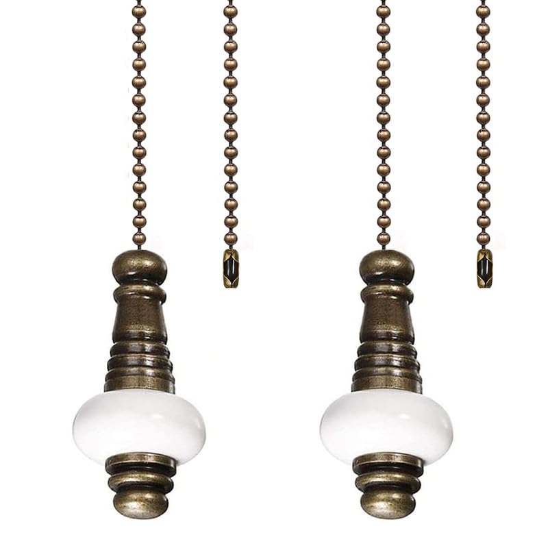 Photo 1 of Ceiling Fan Chain Pulls Decorative 12 Inches Bronze Color With White Ceramic Pendant Extension For Ceiling Light Lamp Fan Chain (Copper) 2 Pcs