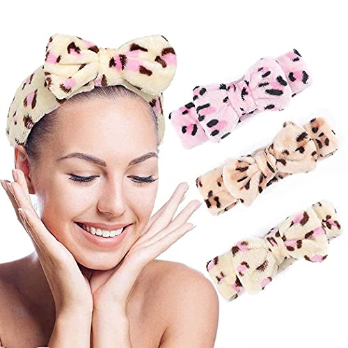 Avanlin Bow Headbands Makeup Hair Band Spa Hair Wraps Carol Fleece Head Band Elastic Facial Stretch Headband Hair Accessories for Women and Girls (Pack of 3) (Set-5)