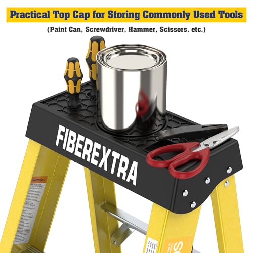 Image of Fiberglass Ladder, Single-Sided Stepladder for Electrical Engineering Ladder Construction with a Load Capacity of 330 pounds (4 Steps-Yellow)
