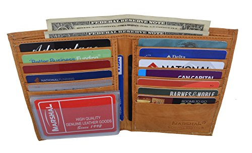Men's Genuine Leather Bifold Wallet Slim Hipster Cowhide Credit Card and ID New (Tan)3