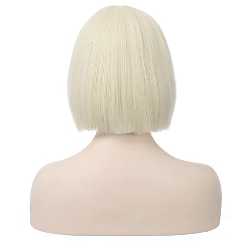 Miniatura 4 de WTHCOS Pelucas rubias cortas estilo Bob para mujer, peluca de cabello lacio con parte lateral, peluca de cosplay resistente al calor, pelucas