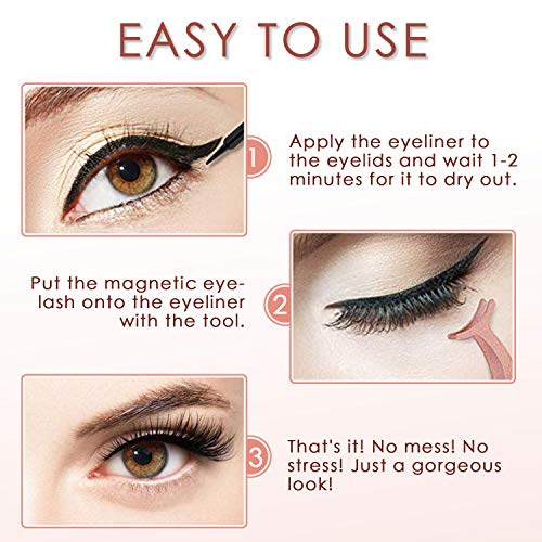 [2 Pairs]3D Magnetic Eyelashes, Reusable Fake Eyelashes,Magnetic Eyeliner Kit with Applicator and Tweezers Eyelashes Extensions - Thumbnail 4