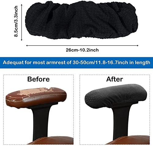 Office Chair Arm Armrest Covers – Stretchable Slipcover Protector Sleeve For Computer Gaming Desk Rotating Chairs Easy Install & Clean, Comfortable (Matt Black, 1 Pair) #TOP1