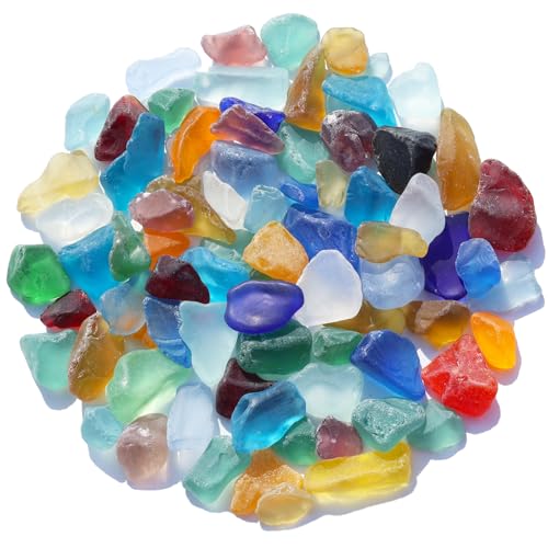 QYGL Sea Glass Block - 1LB Colorful Mixed Frosted Sea Glass - Vase Filler and Aquarium Ornament DIY Craft Supplies for Art Sea Glass Decor Beach Weddings and Home Decor