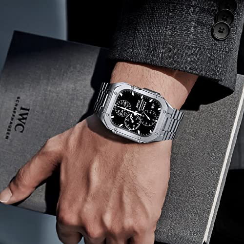 Cagos Stainless Steel Band With Case Compatible With Apple Watch Ultra Band 49Mm 45Mm 44Mm Series 8/7/6/5/4/Se, Rugged Metal Iwatch Bands Cool Strap With Protective Bumper Cover For Men Women, 45Mm Silver #TOP5