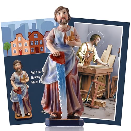 Meonum St Joseph Statue for Selling House with Holy Card and Instruction, Small Colorful Saint Joseph Statue to Sell Home for Help Smooth and Fast House Selling