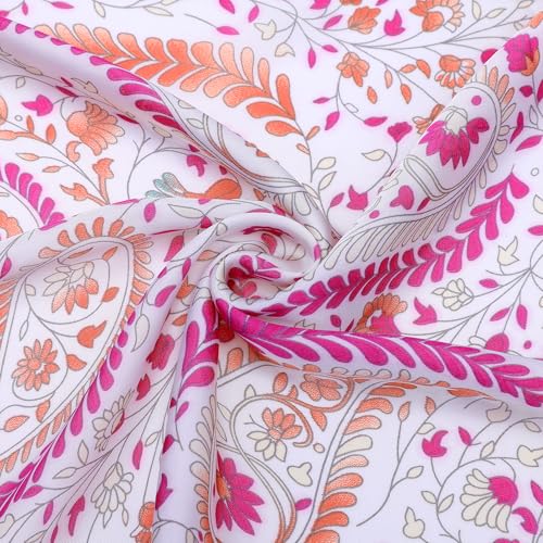 Women's Floral Printed Satin Square Scarf, Flowers Silky Hairband Headscarf Neck Scarves Neckerchief4