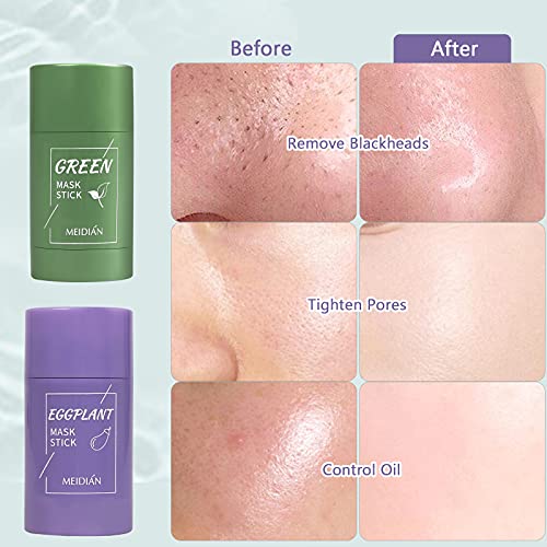 Fenshine 2 Pack Green Tea/Eggplant Purifying Clay Stick Mask, Green Tea Cleansing Mask Blackhead Remover, Face Moisturizes Oil Control Deep Clean Pore For All Skin Types Men Women #TOP2