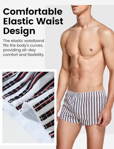 SEAUR Men's Cotton Low Rise Boxer Shorts Stripe Printed Trunks Underwear Comfortable Lounge Pajamas Shorts2