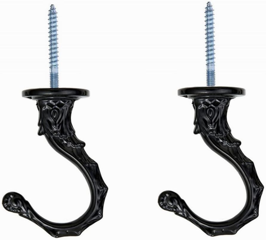 Ceiling Metal Ceiling Hooks, Heavy Duty Swag Ceiling Hooks 2.6"/65mm with Hardware for Hanging Plants/Chandeliers/Wind Chimes/Ornament Black (2 Sets)