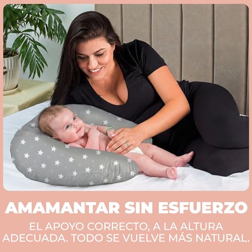 Flowen Almofada de Amamentação para Bebé e Almofada de Grávida Ideia de Presente para Novas Mamãs com Funda de 100% Algodão Almofada Multifuncional para Apoio nas Costas e Enchimento Macio Acessório
