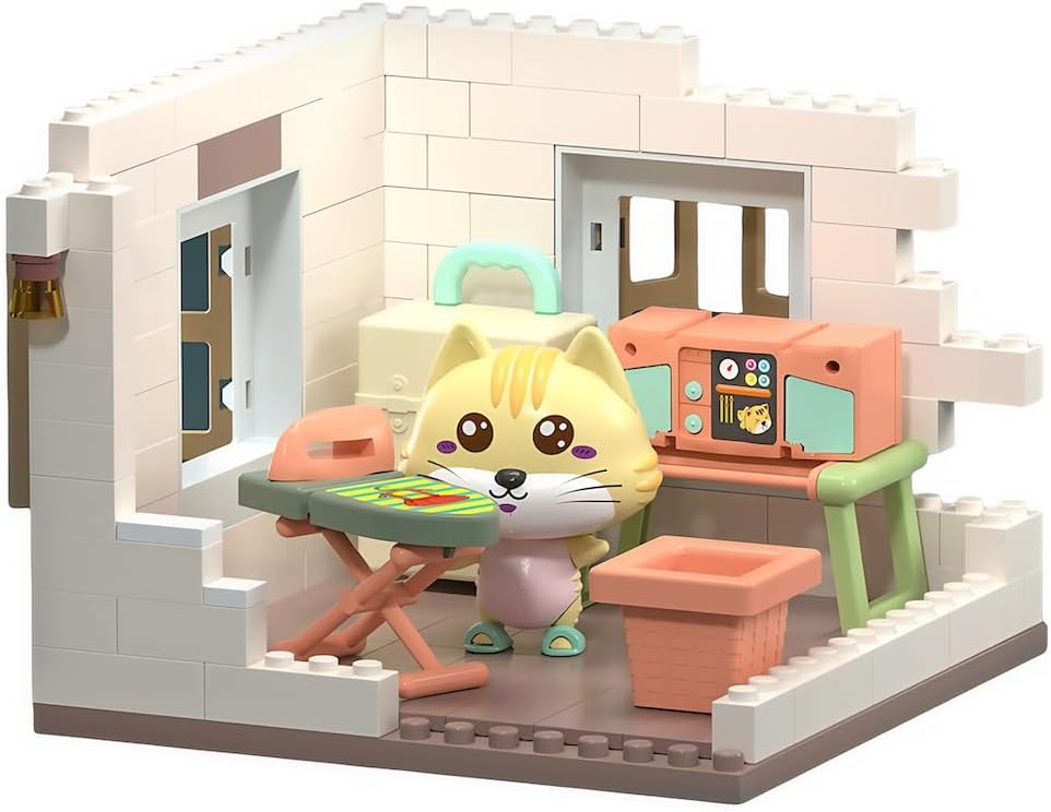 Koko's Cat Town DIY Miniature House Kit, Tiny White House Series Laundry Room Building Kits, Dollhouse with 251 Pieces, Gift for Cat Lovers Girls Boys Teens Kids Ages 3+