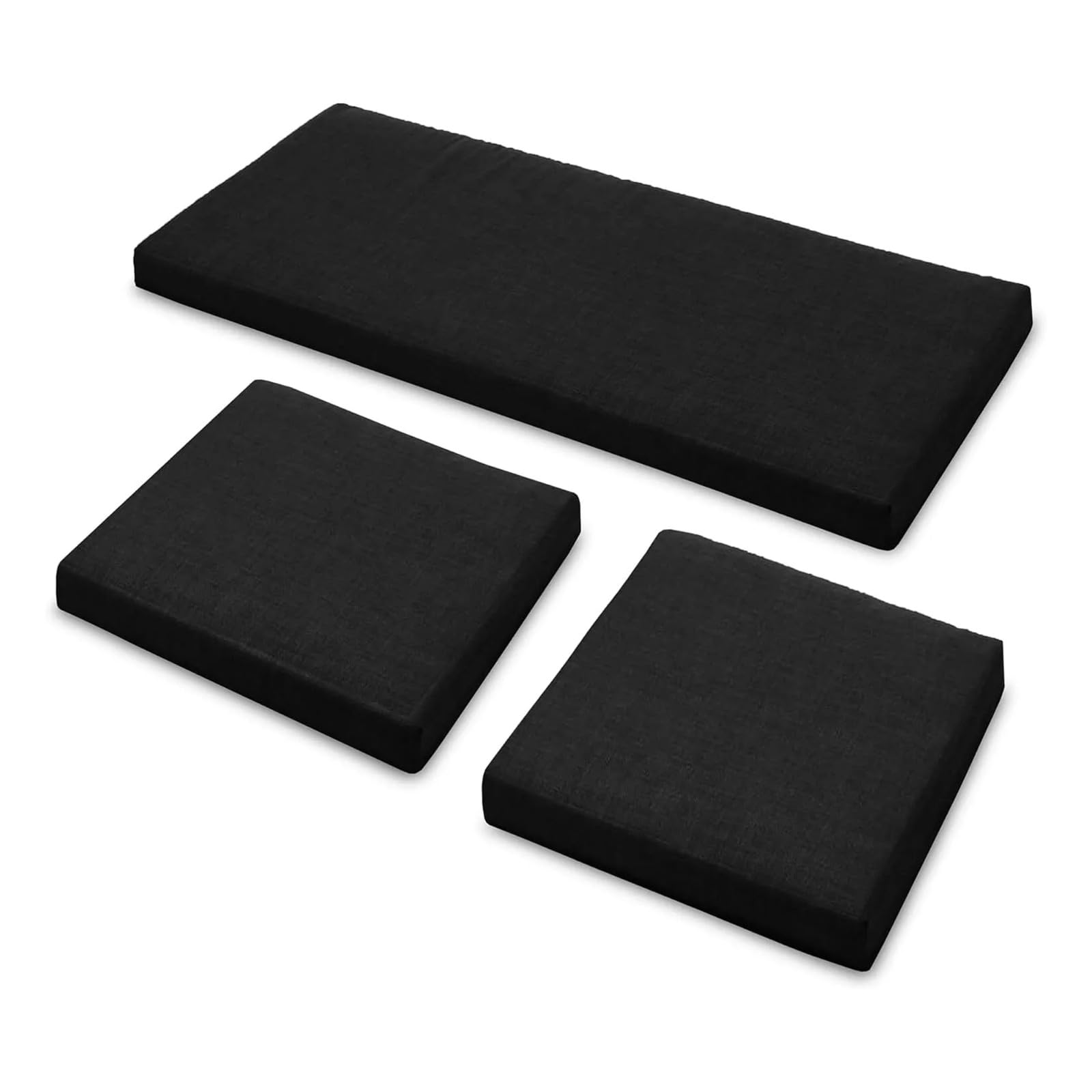 TT ThreadTrade 3-Piece Waterproof Outdoor Patio Cushions Set, Fade-Resistant, Bench and Chair Cushions, Comfy Seat Pads, Removable Cover, Durable and Long Lasting Use, (Black)