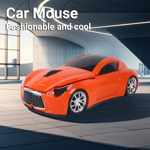 Image of elec Space Wireless Mini Mouse with Case - Cute Sports Car Shape, Lightweight & Portable, 10m Range, Plug and Play (Orange)