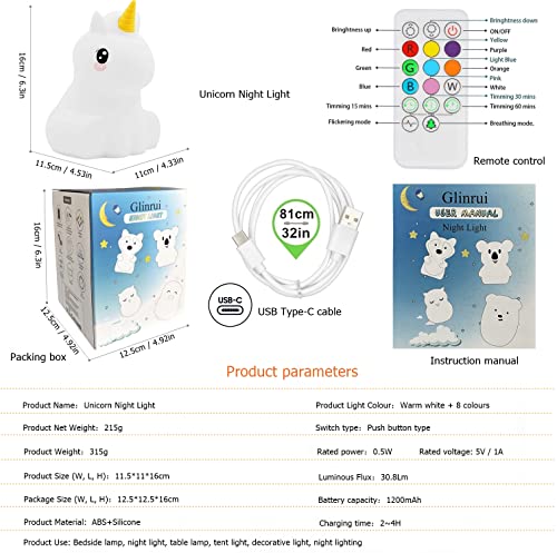 Image of Large Unicorn Night Lights for Kids, 9 Colors silicone Bedside Table Lamps Baby Bedroom Lighting Nursery Children Tap lamp for Toddlers Boys Girls Adults Student Elder Bathroom Outdoor - Large