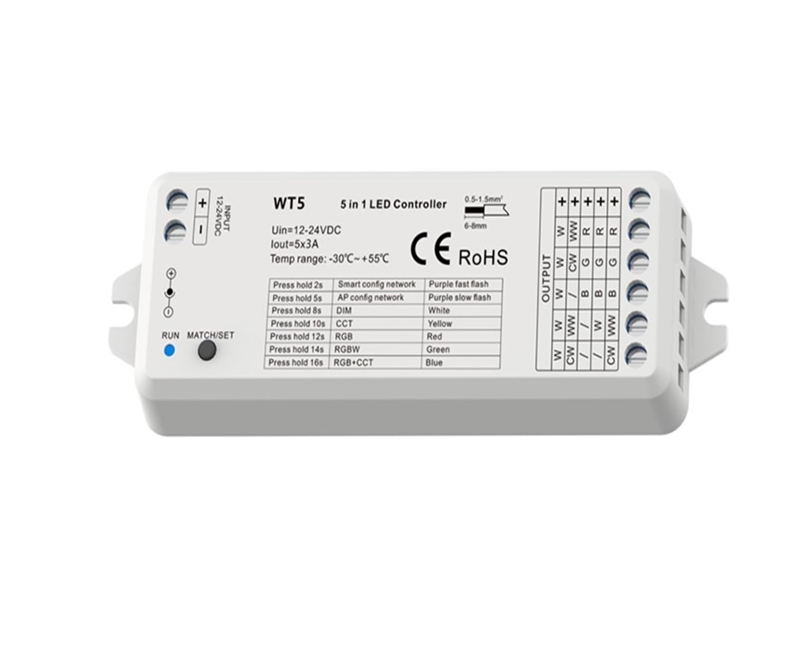 Regulador de intensidad LED WT5, controlador LED 24V DC 12V, 5 canales, DIM RGB RGBW RGBWW RGBCCT, tira de luz 2,4G, Control remoto por voz(WT5 and RT5)