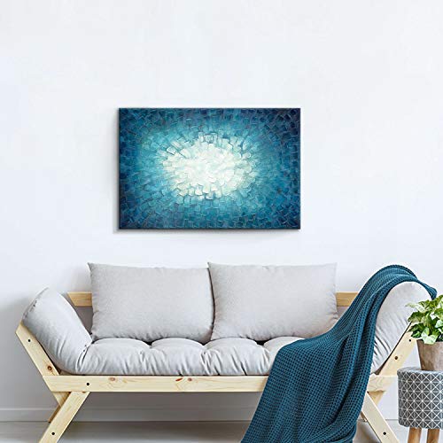 3D Teal Abstract Painting Artwork: Teal Textured Picture In Gradient Color Modern Canvas Picture Wall Art (36" W X 24" H,Multi-Sized) #TOP5