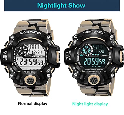 Image of Men's, Kid's Waterproof Shockproof Multi-Functional Automatic Digital Sports Wrist Watch with Led, Multicolour Strap - Pack of 2