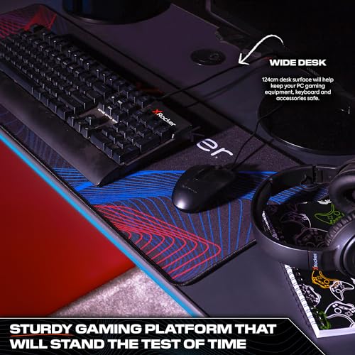 X-Rocker Carbon-Tek Black 123 x 52cm RGB Gaming Desk, Large Gaming Table Top for Laptop, Customisable RGB LED Lighting Strip with Wireless Phone Charge Kids Bedroom - GREY/RED - Image 8