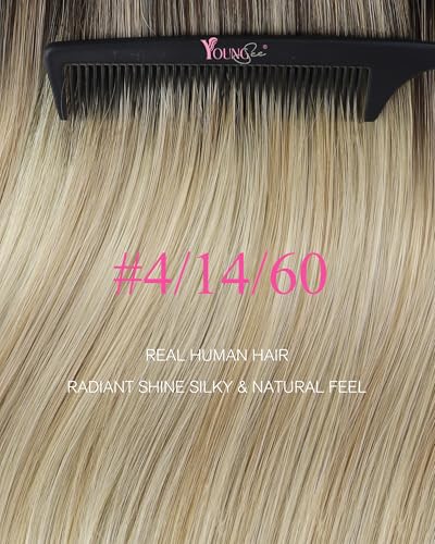 Image of YoungSee Human Hair Tape in Extensions, 24 Inch Tape in Hair Extensions Human Hair, Balayage Dark Brown with Blonde, Tape ins Human Hair Extension, Long Length, Straight Texture, 20pcs 50g