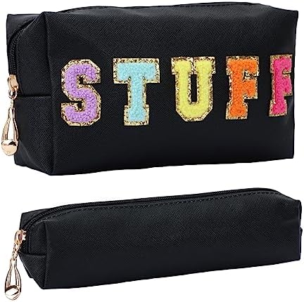 Fixwal Preppy Stuff Bag Set of 2, Travel Makeup Bag Cosmetic Bag, Makeup Brush Bag, Travel Purses for Women Girls, Black