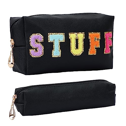 Fixwal Preppy Stuff Bag Set of 2, Travel Makeup Bag Cosmetic Bag, Makeup Brush Bag, Travel Purses for Women Girls, Black