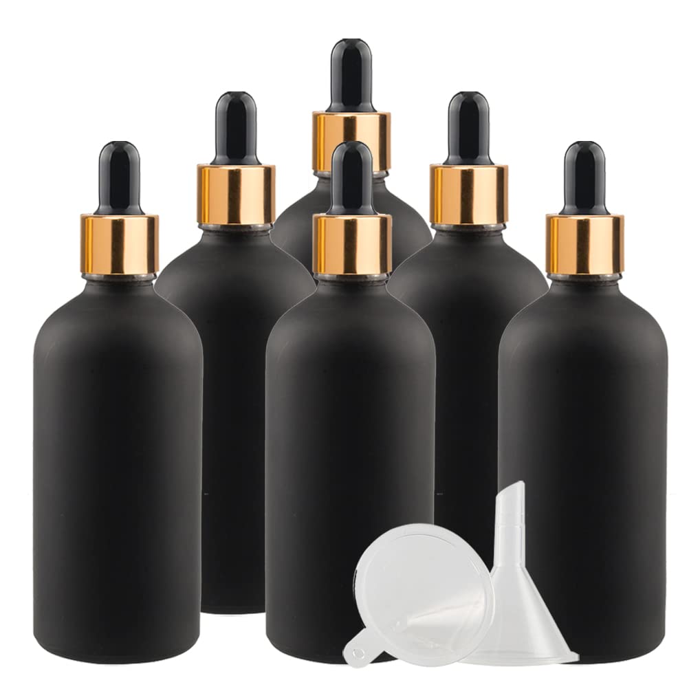 Plastikowa butelka z rozpylaczem, 12 sztuk, 100 ml, pusty matowy czarny/złoty szklany zakraplacz ze szklaną pipetą do olejków eterycznych, pojemniki do przechowywania kosmetyków podróżnych