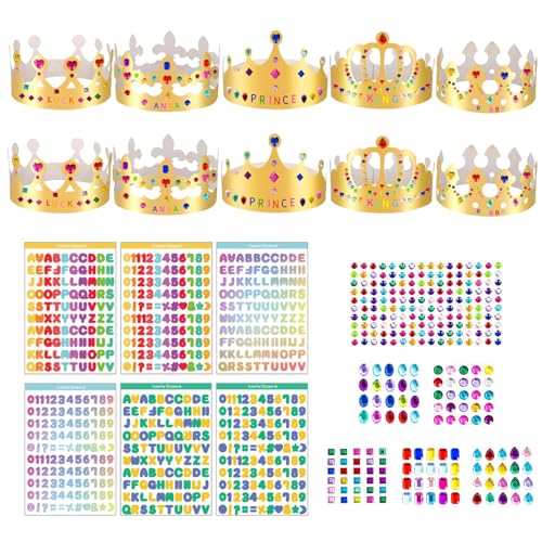 QSZHSL 22 Pezzi Cappellini Festa Compleanno Bambini Adulto Kit, Cappellini Festa Compleanno, Cappelli a Corona, Cappelli a Corona per Feste, Adesivi Strass per Bambini e Adulti Fai da Te Festa
