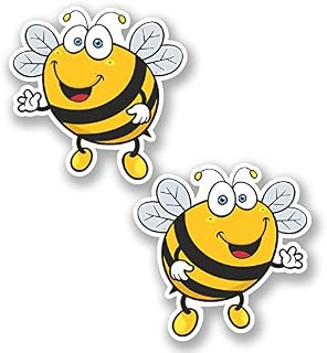 2 x Happy Bee Vinyl Sticker Car Bike Bike Laptop Helmet Surf Guitar Kindle #5347 (10cm x 10cm)