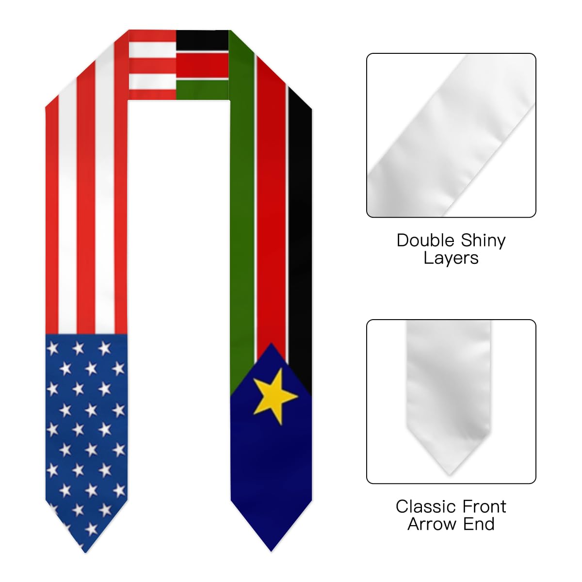 South Sudan Sudanese America Flag Graduation Stole Gradution Sash Class of 2024/2025 Satin Graduation Stole for Men Women 72 inches Length