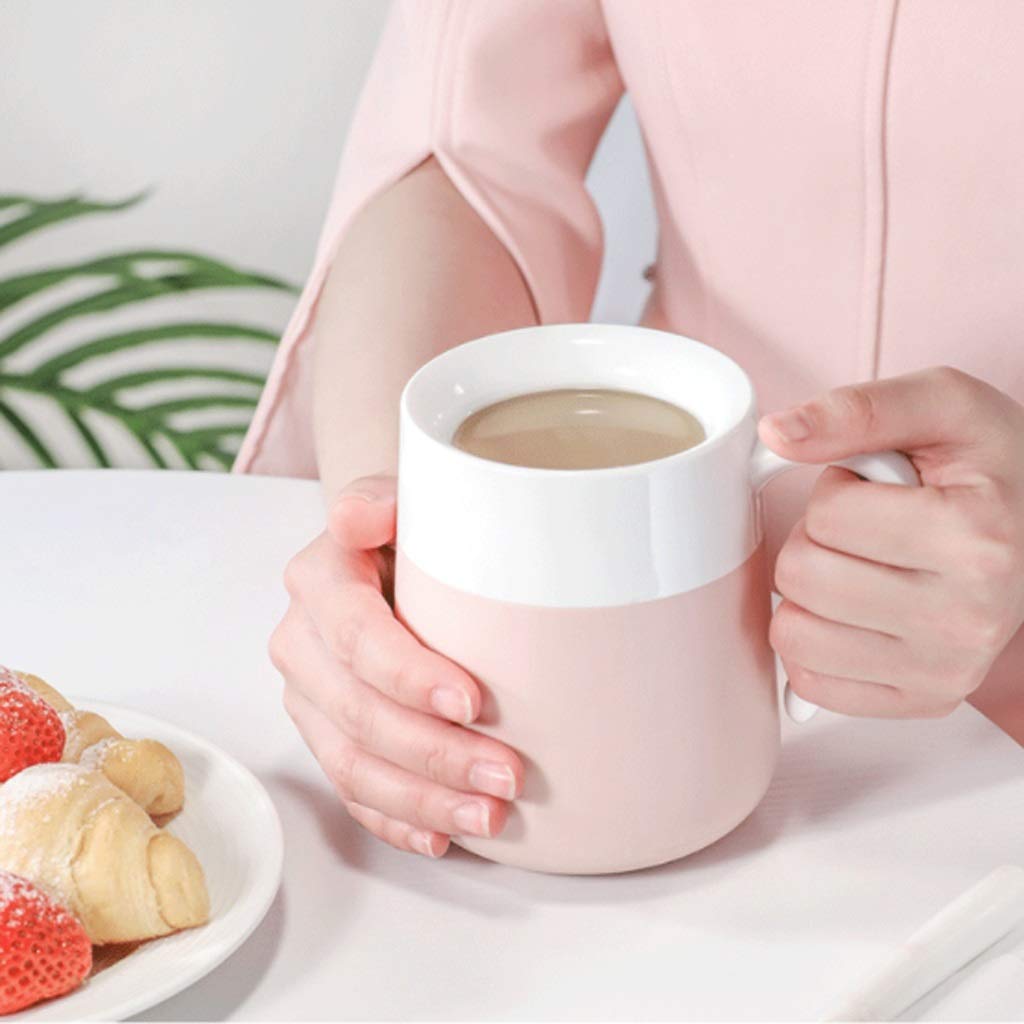 Kaffee-Becher Keramikbecher-Isolierung mit Deckel und Deckelkapazität Becher Glasbuchse Kaffeetasse Wärmedämmung und Anti-Branding-Teetasse 300ml (Color : Pink)