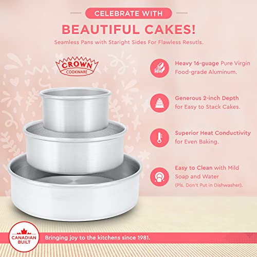 Crown Cake Pan Set, Heavy Duty, Even-Heating, Pure Aluminum, Made In Canada, 4, 6, 8" By 2" #TOP4