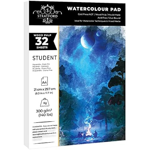 Stratford Beginner Watercolour Paper Pad A4 32 Sheets 300gsm Cold Pressed Student Grade Wood Pulp for Art and Mixed Media Cover