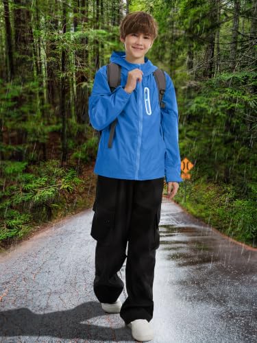 Image of UIQUR Boys Girls Rain Jacket Kids Waterproof Raincoats 5-14 Years | Hooded Lightweight Windbreakers with Zipper Pockets Cycling Camping Running School Lightweight