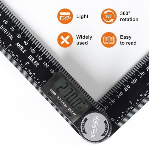 Kirphealy Digital Angle Finder Protractor, 7inch 200mm Angle Gauge Professional Measuring Tool, Third Generation Adjustable Angle Ruler, Quick Display for Carpentry Construction and Home Improvement - 4