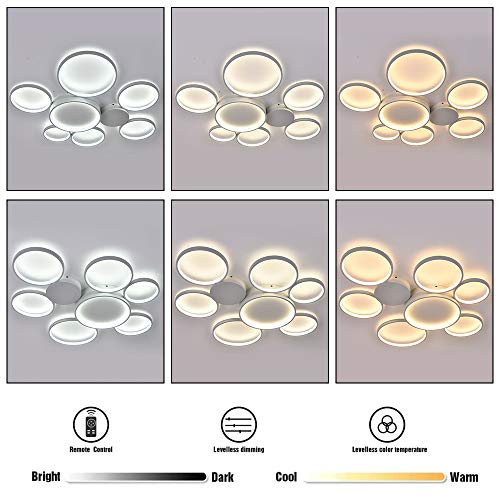 Lingkai Modern Dimmable Flush Mount LED Light Fixture 7-Light Chandeliers Control Nature White and Warm White Dimmable Circle Rings Design Ceiling Lamp for Living Room Bedroom Kitchen 3000K-6000K - Image 4