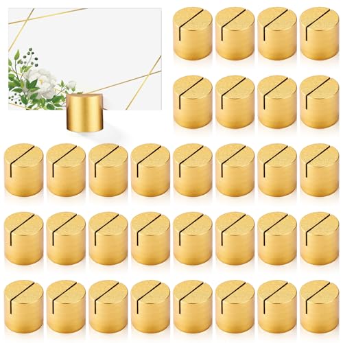 Image of Affrolling 48 Pcs Gold Place Card Holders Wooden Table Number Holders Bulk Mini Cylinder Table Stand for Name Cards Photo Picture Menu Tag Display Wedding Birthday Party Banquet Restaurant