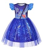 HenzWorld Girls Blue Dress Toddler Kids Blue Costume Dress up for Girls Short Flutter Sleeve Tulle Tutu Dresses Halloween Cosplay Theme Party Outfit Size 7 8 7/8 7-8 Years