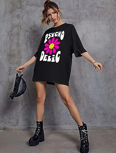 Image of London Hills Women's Casual Printed Round Neck Oversized Longline Drop Shoulder Boho Style T-Shirt