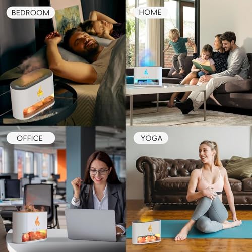 Image of KIMEE Flame Aroma Diffuser & Ultrasonic Humidifier - 250ml Cool Mist Fragrance Machine with 7 Color LED Night Light, Realistic Fire Effect, Timer & Auto-Off for Home, Office & Bedroom