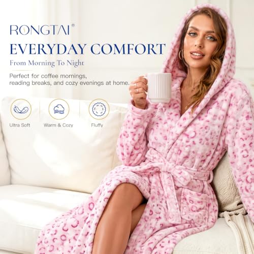 Image of RONGTAI Women's Plush Hooded Robe Bathrobe-Fast Warmth for Home
