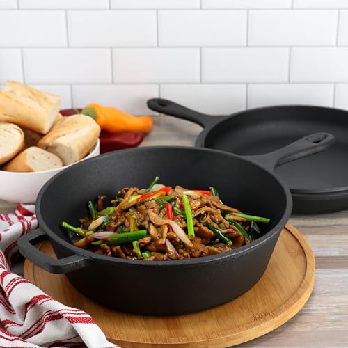 Image of Megachef 10.5 Inch 2-in-1 Pre-Seasoned Cast Iron Skillet and Fry Pan Set