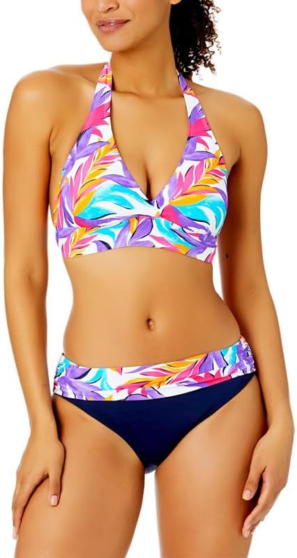 Anne Cole Women's Fold-Over Bikini Bottoms (White Print, Small)