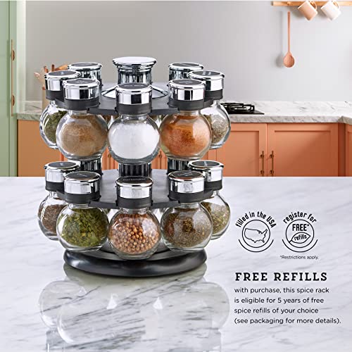 Kamenstein 16 Jar Ellington Revolving Countertop Spice Rack with Lift & Pour Caps and Spices Included, FREE Spice Refills for 5 Years: Black and Chrome by Kamenstein - Image 6