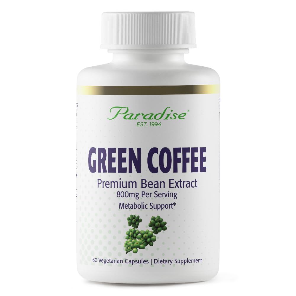 Paradise Herbs Green Coffee Bean, Active Whole Spectrum Extract, Super Potent, Ultra Pure, Vegan, Gluten Free, Non-GMO, 60 Count